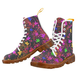 maple leaf in yellow green pink blue red with red and orange creepers plants background Martin Boots For Men Model 1203H