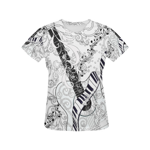 Ladies Guitar Music Art T Shirt by Juleez All Over Print T-Shirt for Women (USA Size) (Model T40)