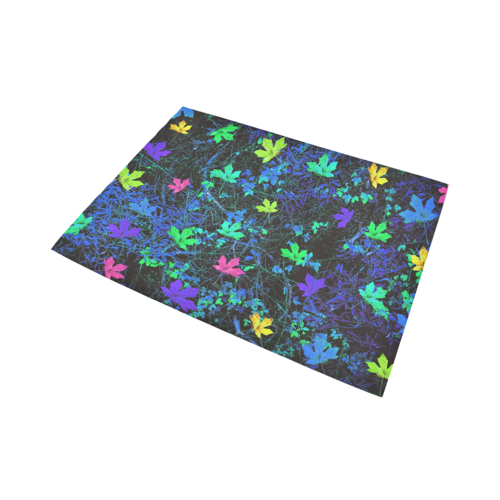 maple leaf in pink green purple blue yellow with blue creepers plants background Area Rug7'x5'