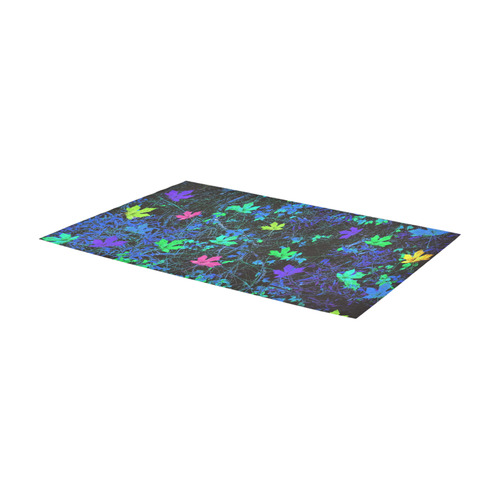 maple leaf in pink green purple blue yellow with blue creepers plants background Area Rug 7'x3'3''