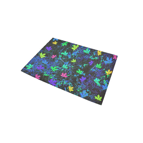 maple leaf in pink green purple blue yellow with blue creepers plants background Area Rug 5'x3'3''