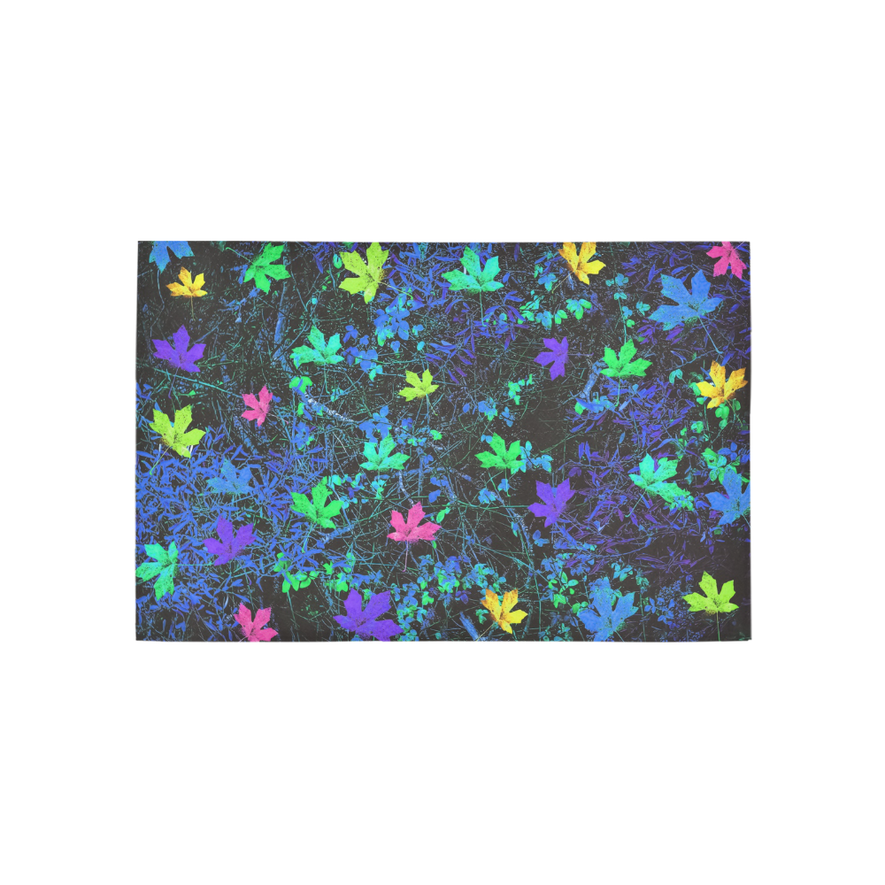 maple leaf in pink green purple blue yellow with blue creepers plants background Area Rug 5'x3'3''