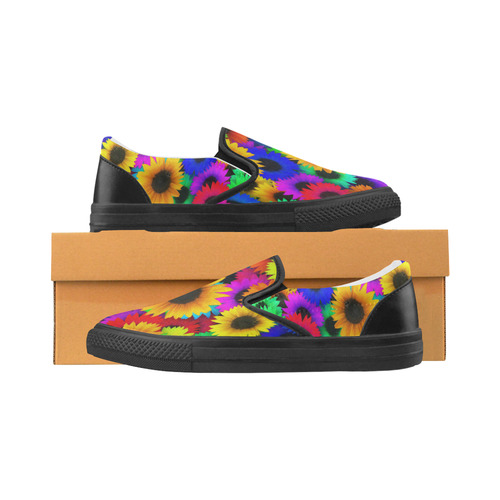 Neon Rainbow Pop Sunflowers Men's Unusual Slip-on Canvas Shoes (Model 019)