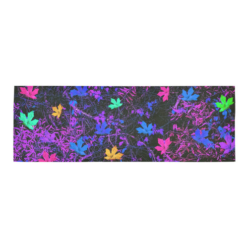 maple leaf in pink blue green yellow purple with pink and purple creepers plants background Area Rug 9'6''x3'3''