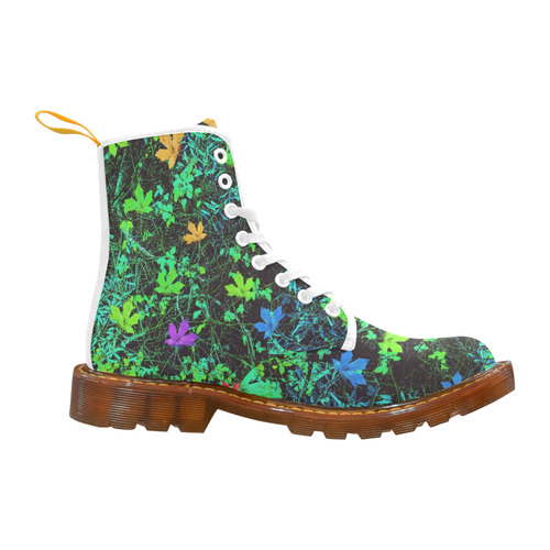 maple leaf in pink blue green yellow orange with green creepers plants background Martin Boots For Men Model 1203H