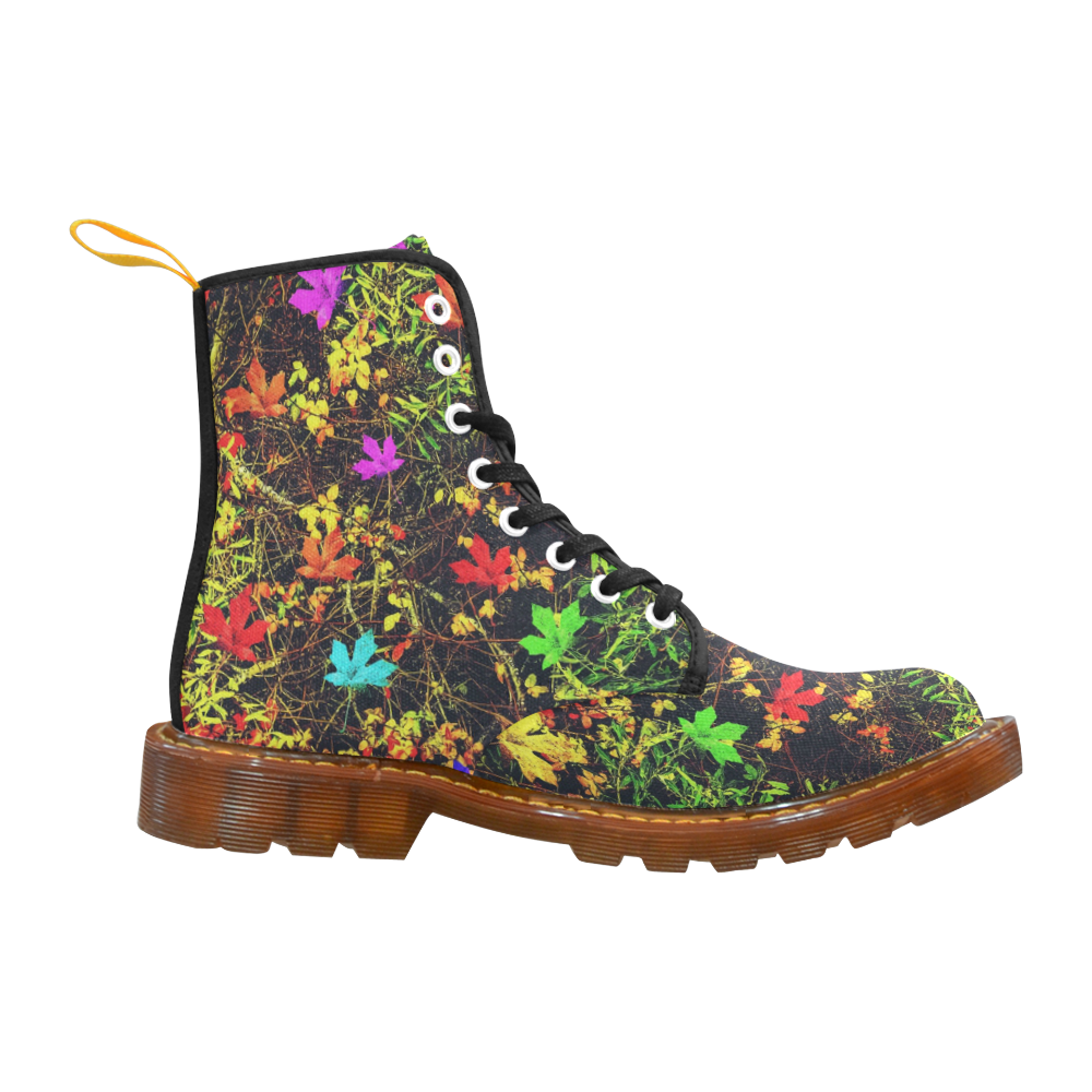 maple leaf in blue red green yellow pink orange with green creepers plants background Martin Boots For Women Model 1203H