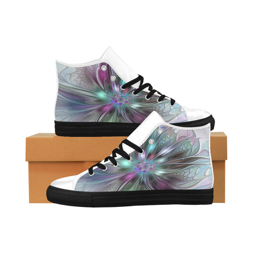 Colorful Fantasy Abstract Modern Fractal Flower Aquila High Top Microfiber Leather Women's Shoes (Model 032)