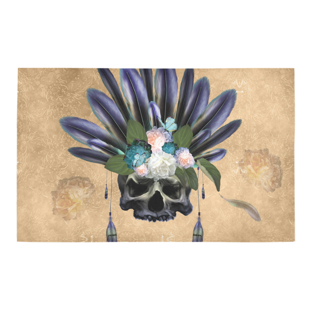 Cool skull with feathers and flowers Bath Rug 20''x 32''