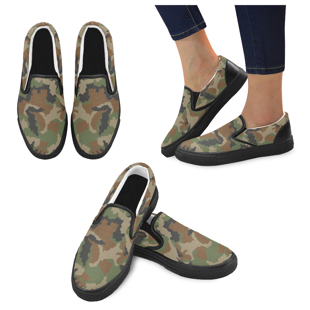 CAMOUFLAGE WOODLAND II Women's Unusual Slip-on Canvas Shoes (Model 019 ...
