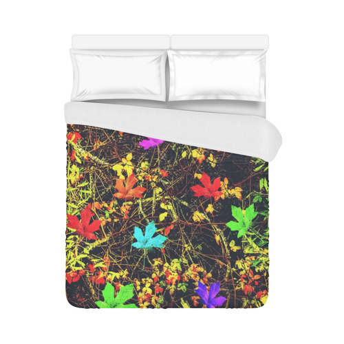 maple leaf in blue red green yellow pink orange with green creepers plants background Duvet Cover 86"x70" ( All-over-print)