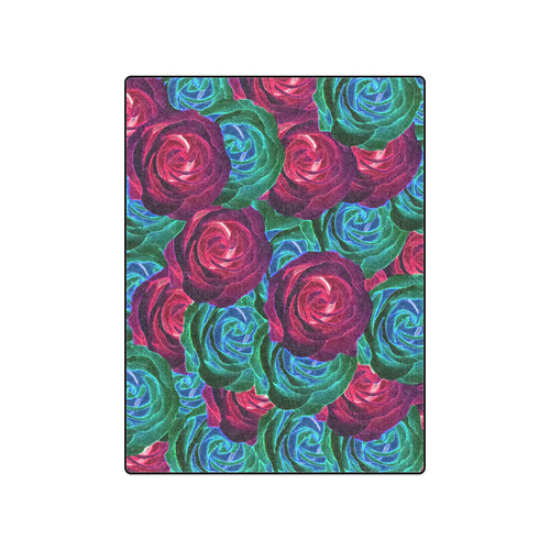closeup blooming roses in red blue and green Blanket 50"x60"