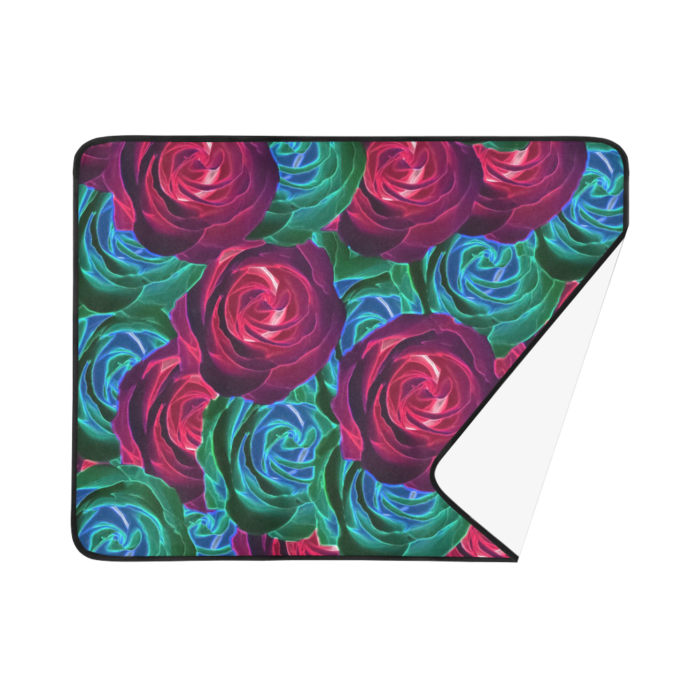 closeup blooming roses in red blue and green Beach Mat 78"x 60"