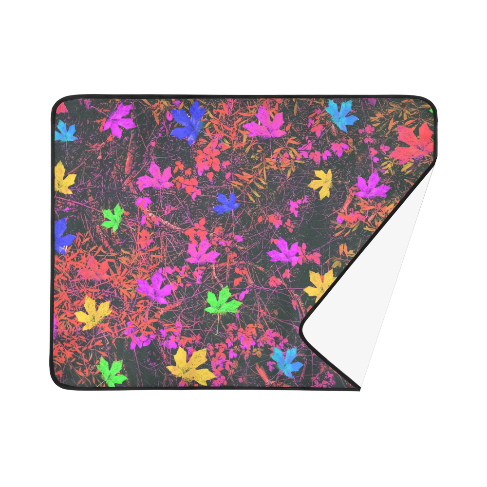 maple leaf in yellow green pink blue red with red and orange creepers plants background Beach Mat 78"x 60"