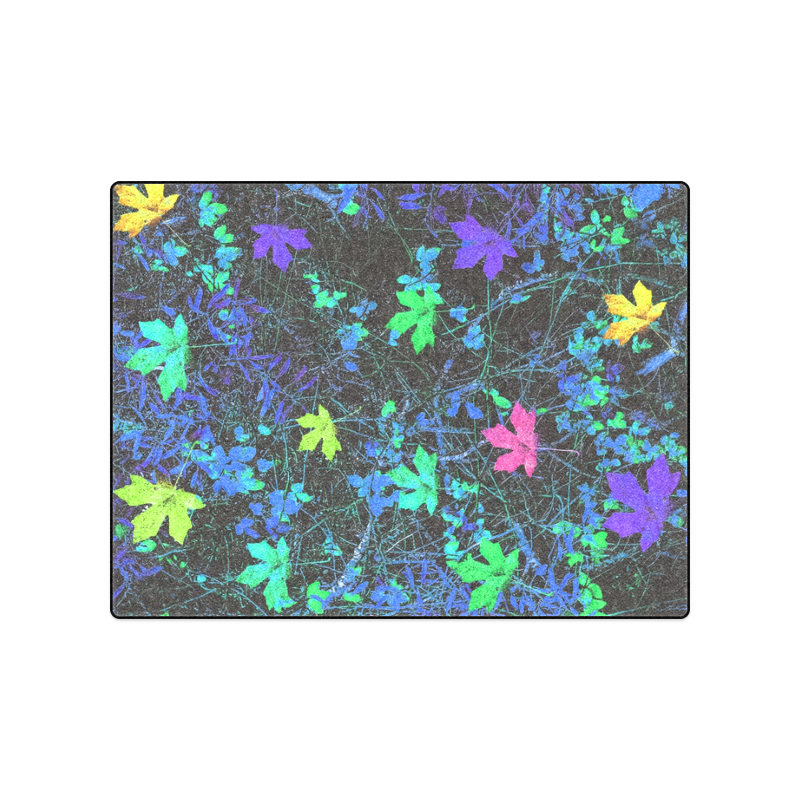 maple leaf in pink green purple blue yellow with blue creepers plants background Blanket 50"x60"