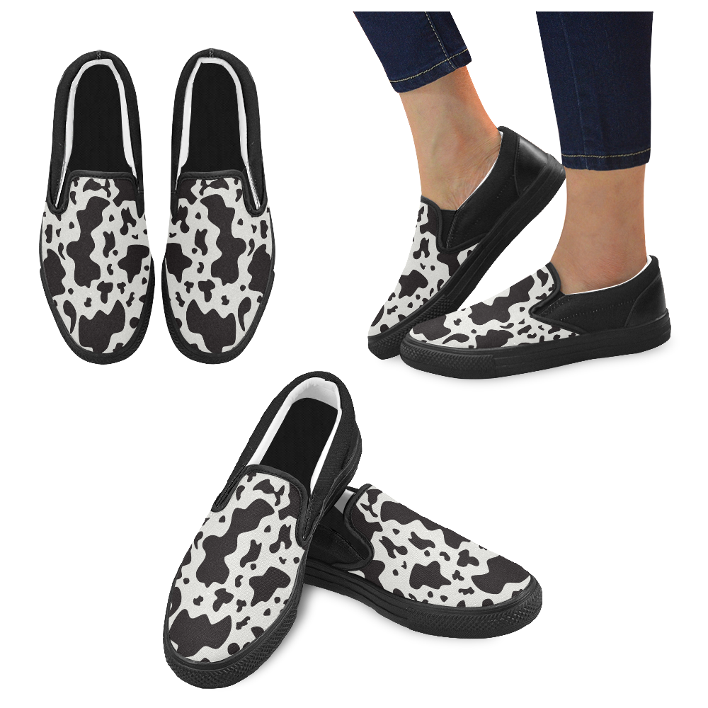 COW CAMOUFLAGE Women's Unusual Slip-on Canvas Shoes (Model 019)