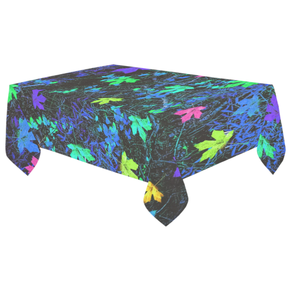 maple leaf in pink green purple blue yellow with blue creepers plants background Cotton Linen Tablecloth 60"x 104"