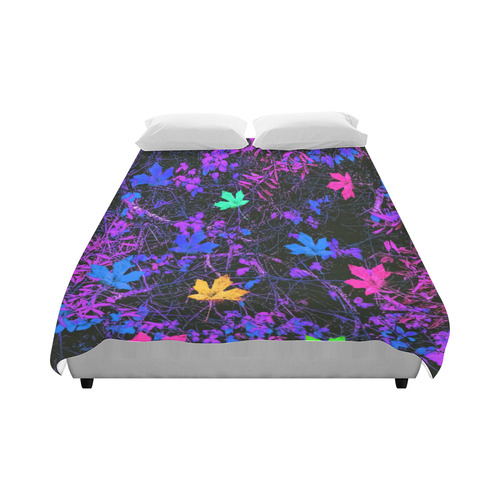 maple leaf in pink blue green yellow purple with pink and purple creepers plants background Duvet Cover 86"x70" ( All-over-print)