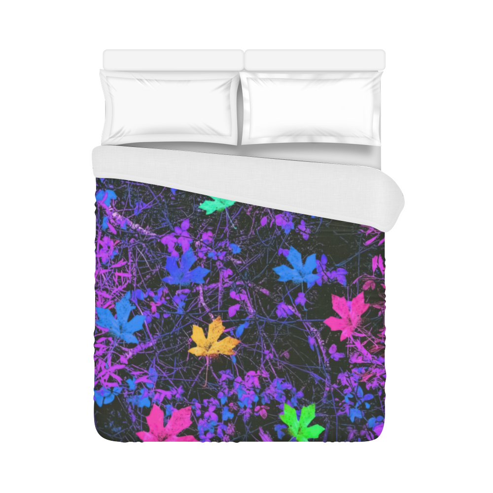maple leaf in pink blue green yellow purple with pink and purple creepers plants background Duvet Cover 86"x70" ( All-over-print)