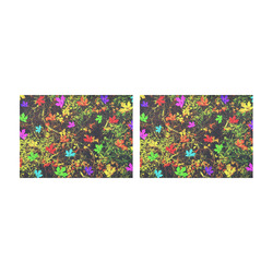 maple leaf in blue red green yellow pink orange with green creepers plants background Placemat 14’’ x 19’’ (Set of 2)