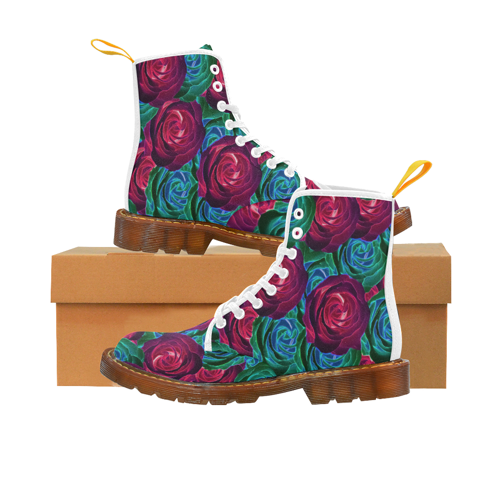closeup blooming roses in red blue and green Martin Boots For Men Model 1203H