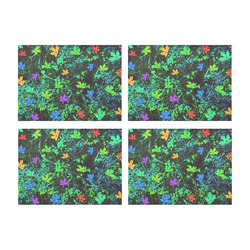 maple leaf in pink blue green yellow orange with green creepers plants background Placemat 14’’ x 19’’ (Set of 4)