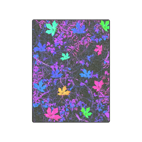 maple leaf in pink blue green yellow purple with pink and purple creepers plants background Blanket 50"x60"