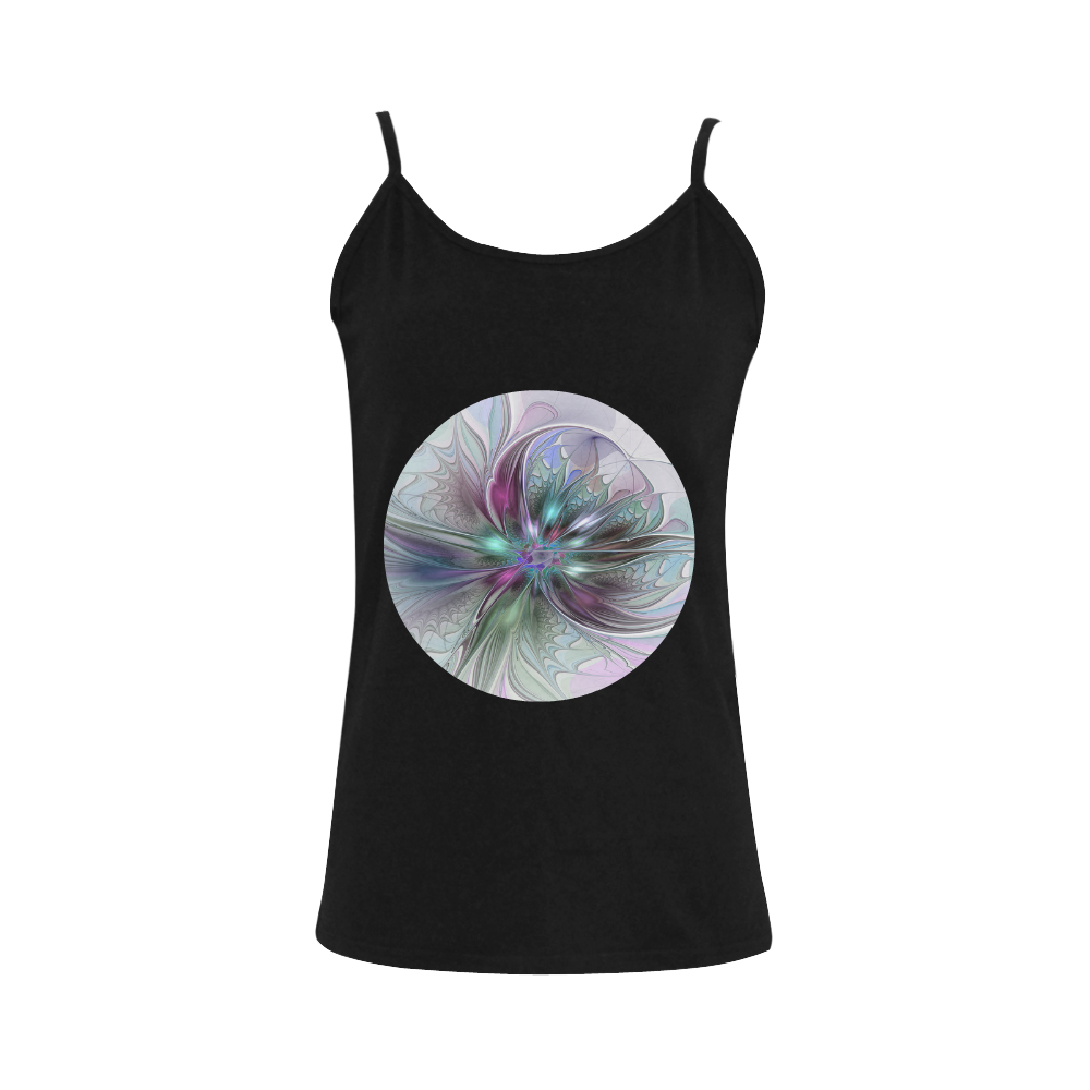 Colorful Fantasy Abstract Modern Fractal Flower Women's Spaghetti Top (USA Size) (Model T34)