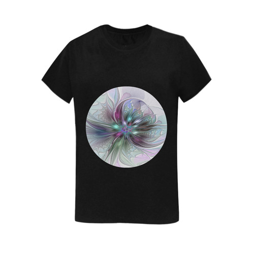 Colorful Fantasy Abstract Modern Fractal Flower Women's T-Shirt in USA Size (Two Sides Printing)