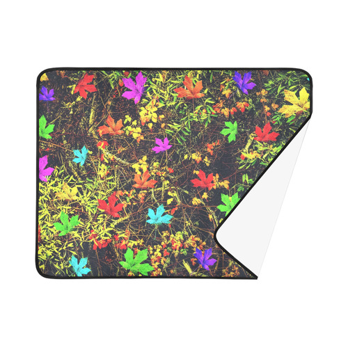 maple leaf in blue red green yellow pink orange with green creepers plants background Beach Mat 78"x 60"