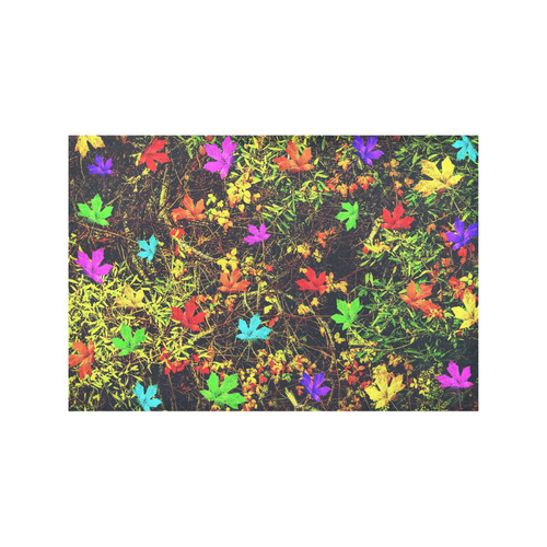 maple leaf in blue red green yellow pink orange with green creepers plants background Placemat 12’’ x 18’’ (Set of 6)