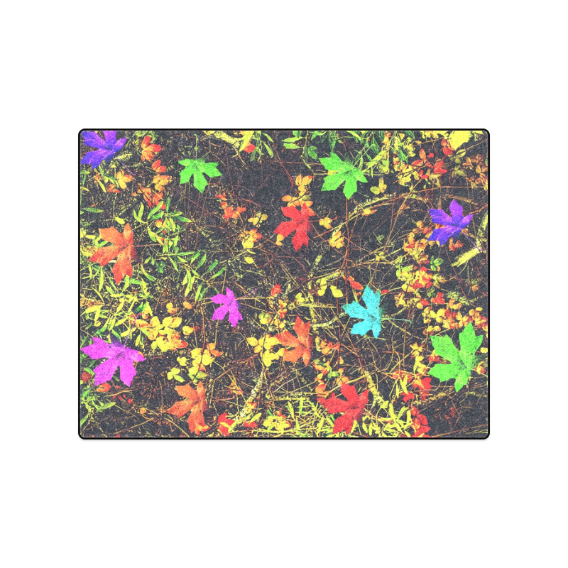 maple leaf in blue red green yellow pink orange with green creepers plants background Blanket 50"x60"