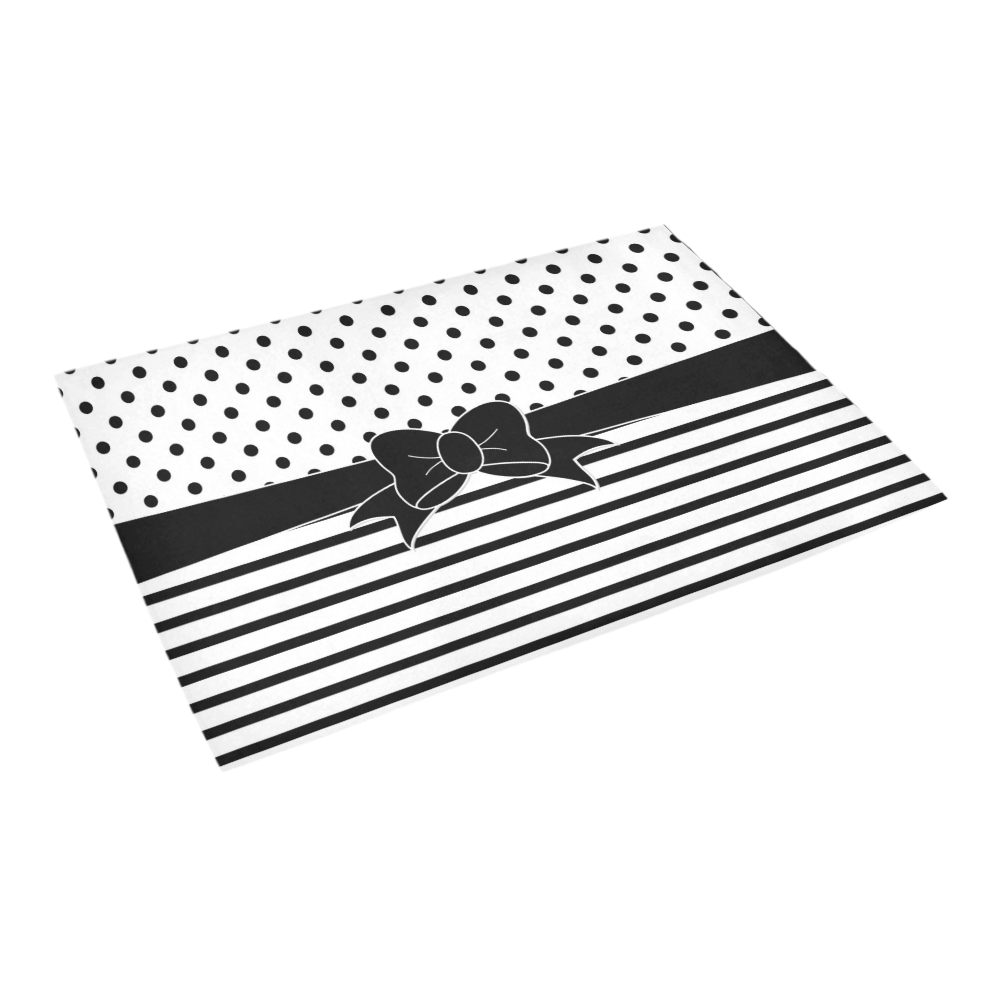 Polka Dots Stripes black white Comic Ribbon black Azalea Doormat 24" x 16" (Sponge Material)