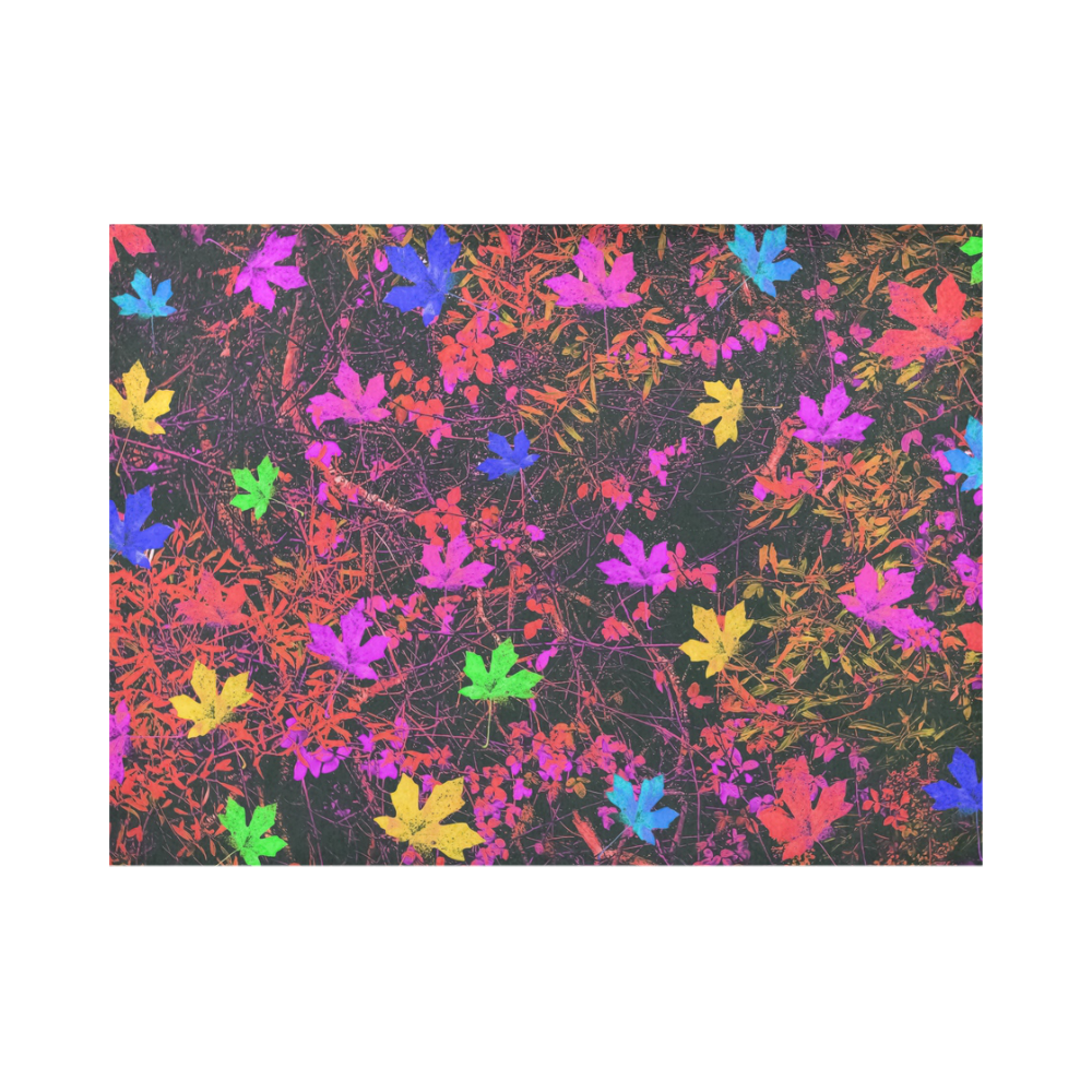 maple leaf in yellow green pink blue red with red and orange creepers plants background Placemat 14’’ x 19’’ (Set of 2)