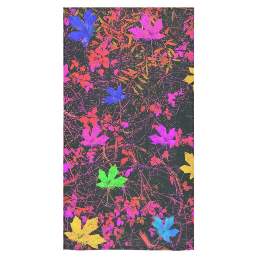 maple leaf in yellow green pink blue red with red and orange creepers plants background Bath Towel 30"x56"
