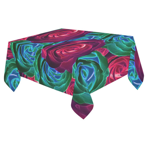 closeup blooming roses in red blue and green Cotton Linen Tablecloth 52"x 70"