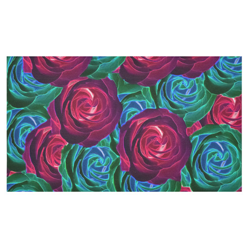 closeup blooming roses in red blue and green Cotton Linen Tablecloth 60"x 104"