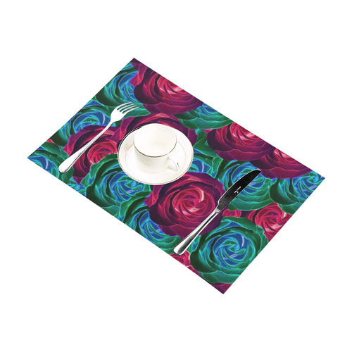closeup blooming roses in red blue and green Placemat 12’’ x 18’’ (Set of 2)