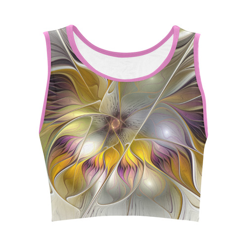 Abstract Colorful Fantasy Flower Modern Fractal Women's Crop Top (Model T42)