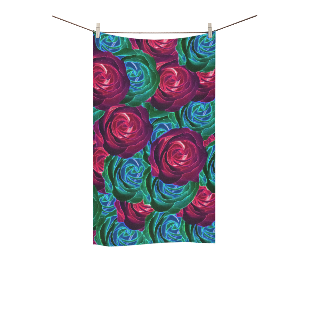closeup blooming roses in red blue and green Custom Towel 16"x28"