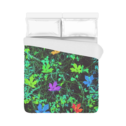 maple leaf in pink blue green yellow orange with green creepers plants background Duvet Cover 86"x70" ( All-over-print)