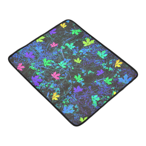 maple leaf in pink green purple blue yellow with blue creepers plants background Beach Mat 78"x 60"