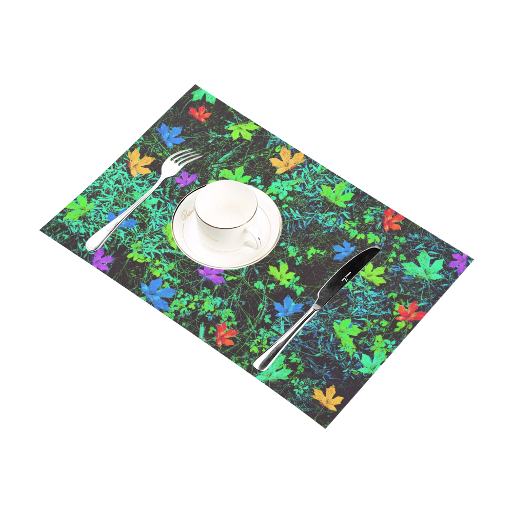 maple leaf in pink blue green yellow orange with green creepers plants background Placemat 12’’ x 18’’ (Set of 6)