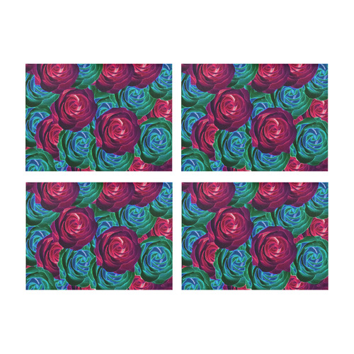 closeup blooming roses in red blue and green Placemat 14’’ x 19’’ (Set of 4)