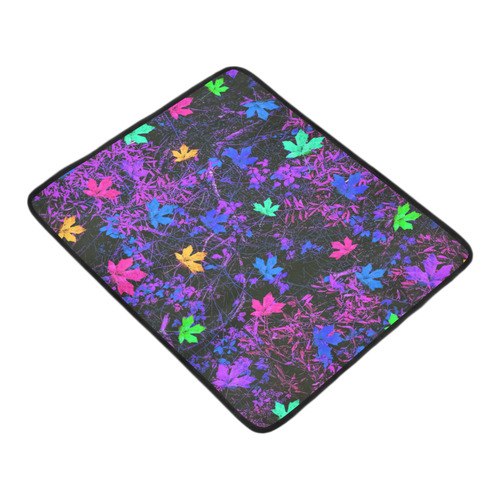 maple leaf in pink blue green yellow purple with pink and purple creepers plants background Beach Mat 78"x 60"