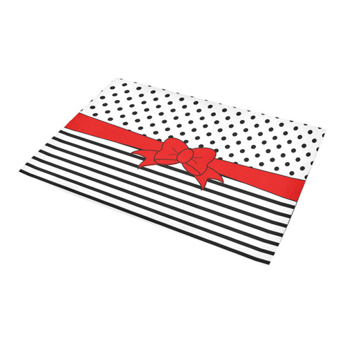 Polka Dots Stripes black white Comic Ribbon red Azalea Doormat 24" x 16" (Sponge Material)