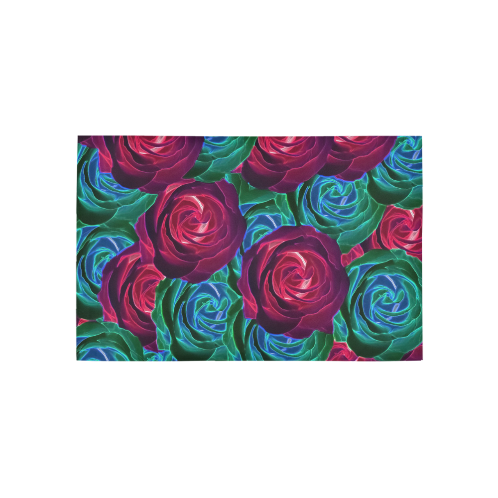 closeup blooming roses in red blue and green Area Rug 5'x3'3''