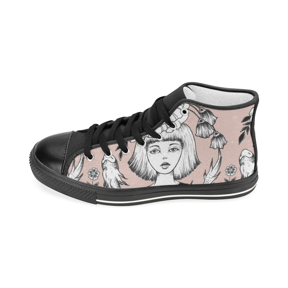 ink girl - fish bowl Women's Classic High Top Canvas Shoes (Model 017)