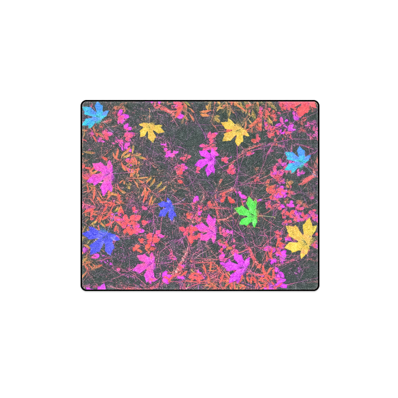 maple leaf in yellow green pink blue red with red and orange creepers plants background Blanket 40"x50"