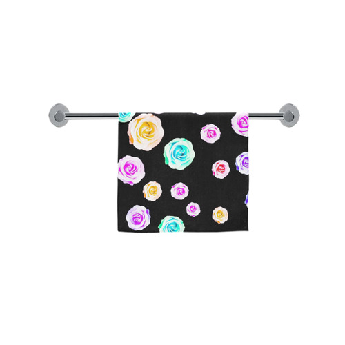 colorful roses in pink purple green yellow with black background Custom Towel 16"x28"