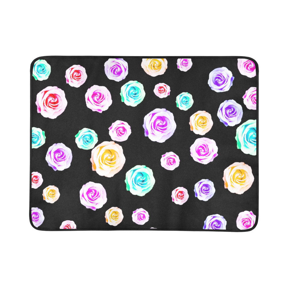 colorful roses in pink purple green yellow with black background Beach Mat 78"x 60"